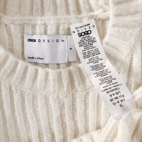 Asos Design Sweater Womens S Off-White Supersoft Knit Ribbed Cropped Crewneck - Picture 5 of 5